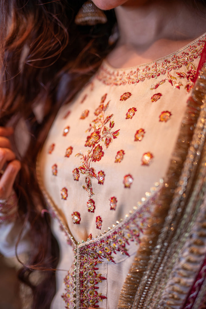 Omal by Komal - Zeba - Off White - Maysuri & Jacquard Organza - 4 Piece