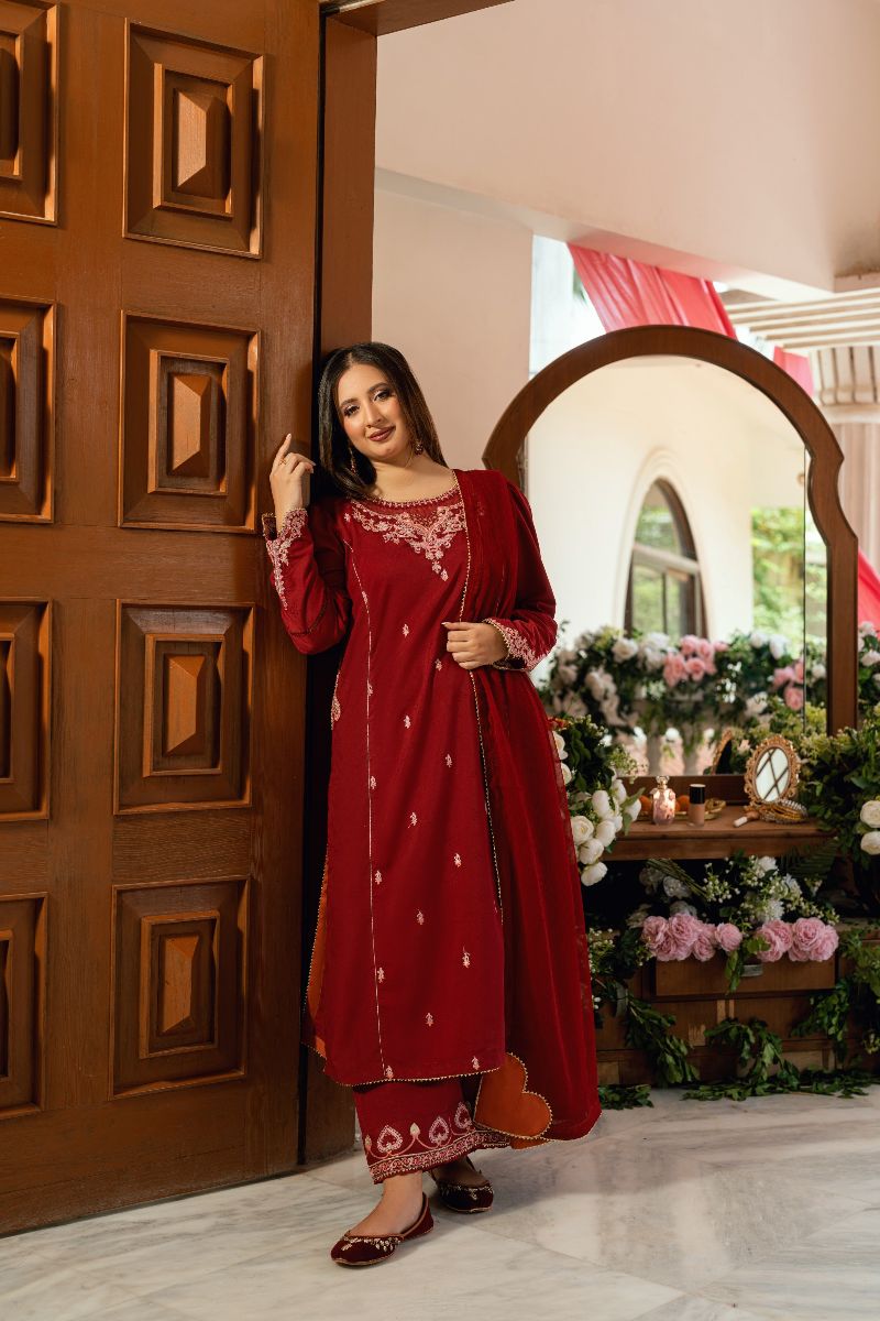 Omal by Komal - Afreen - Maroon - 3 Piece