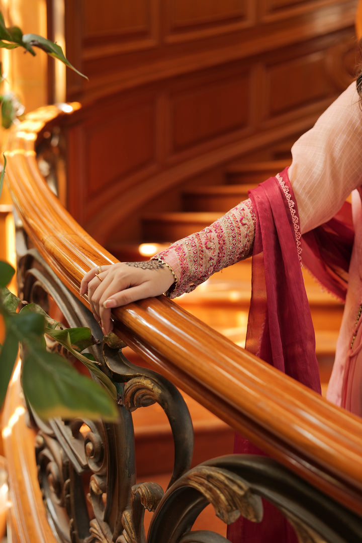 Omal by Komal - Ailiya (Frock & Dupatta) - Peach - Munar Line & Maysuri - 2 Piece