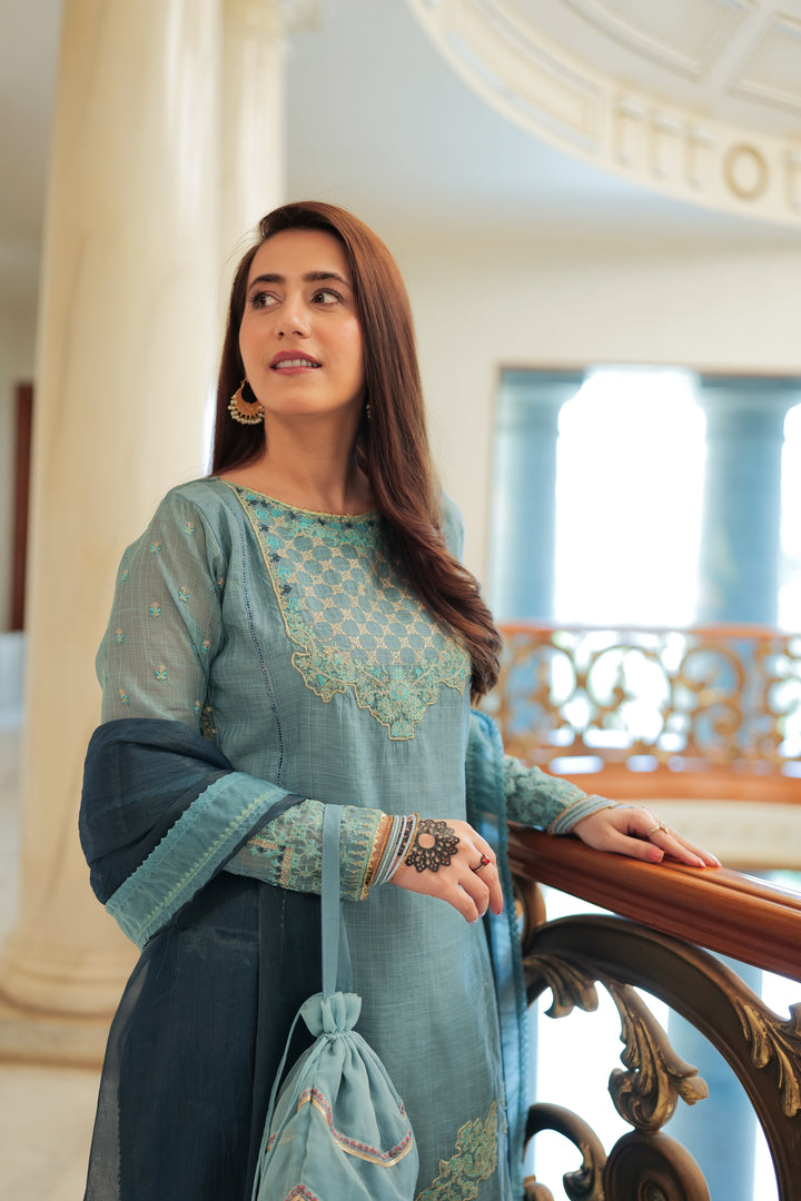 Omal by Komal - Ayzel - Sky Blue - Munar Line & Maysuri - 3 Piece