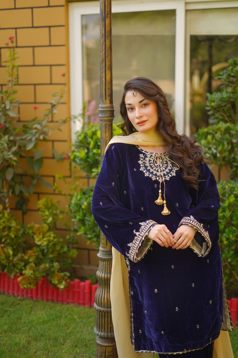 Omal by Komal - FASANA - Navy Blue - Velvet & Maysuri - 3 Piece