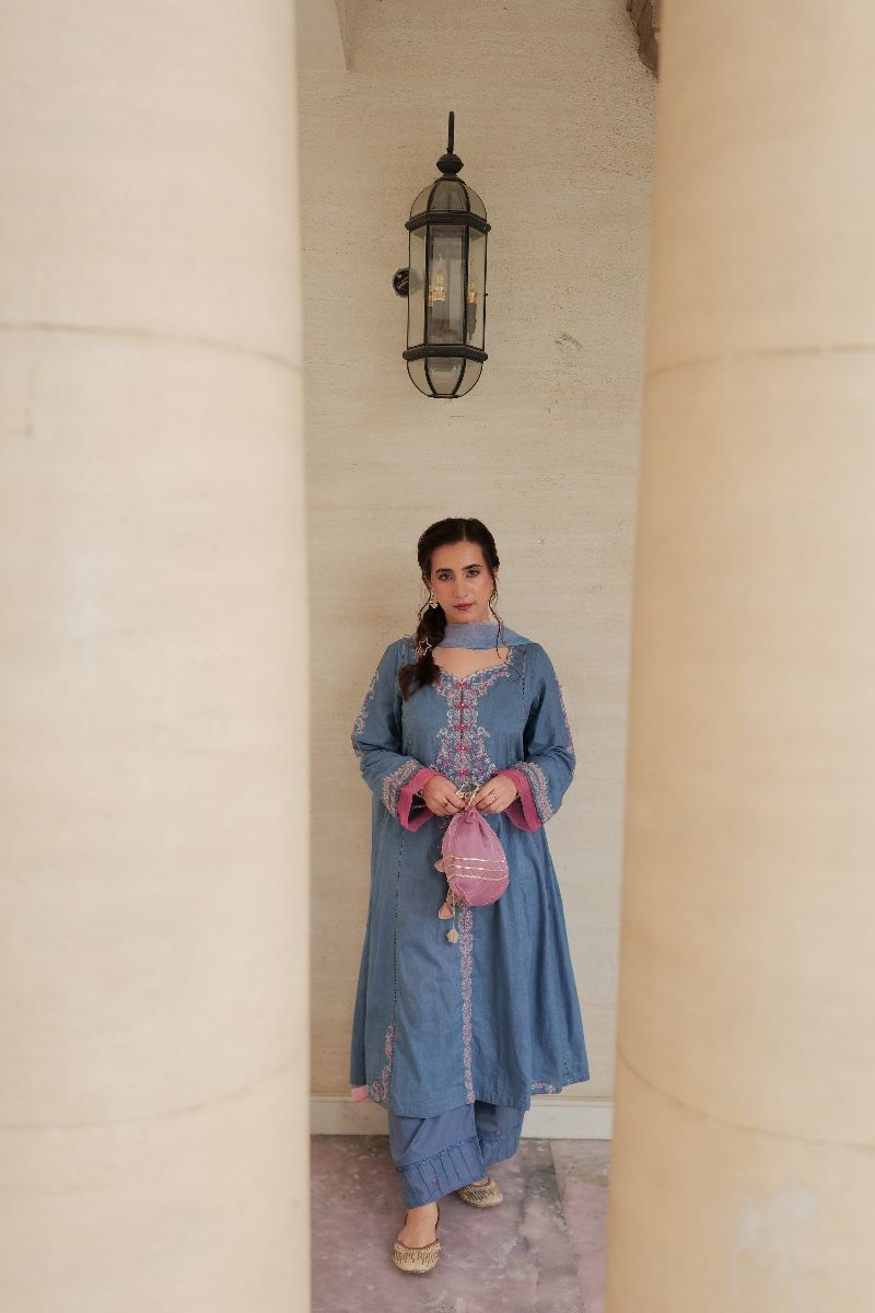 Omal by Komal - Irsa - Blue - Lawn & Chiffon - 3 Piece
