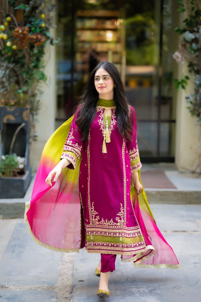 Omal by Komal - MEENA Pink - Paper Cotton & Chiffon - 3 Piece