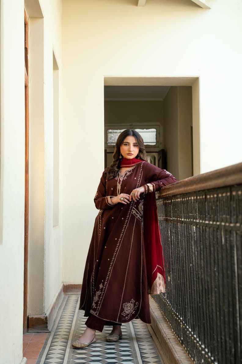 Omal by Komal - Mahwish Khaddar Suit For Women - Brown - 3 Piece