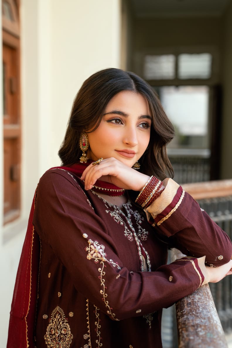 Omal by Komal - Mahwish Khaddar Suit For Women - Brown - 3 Piece