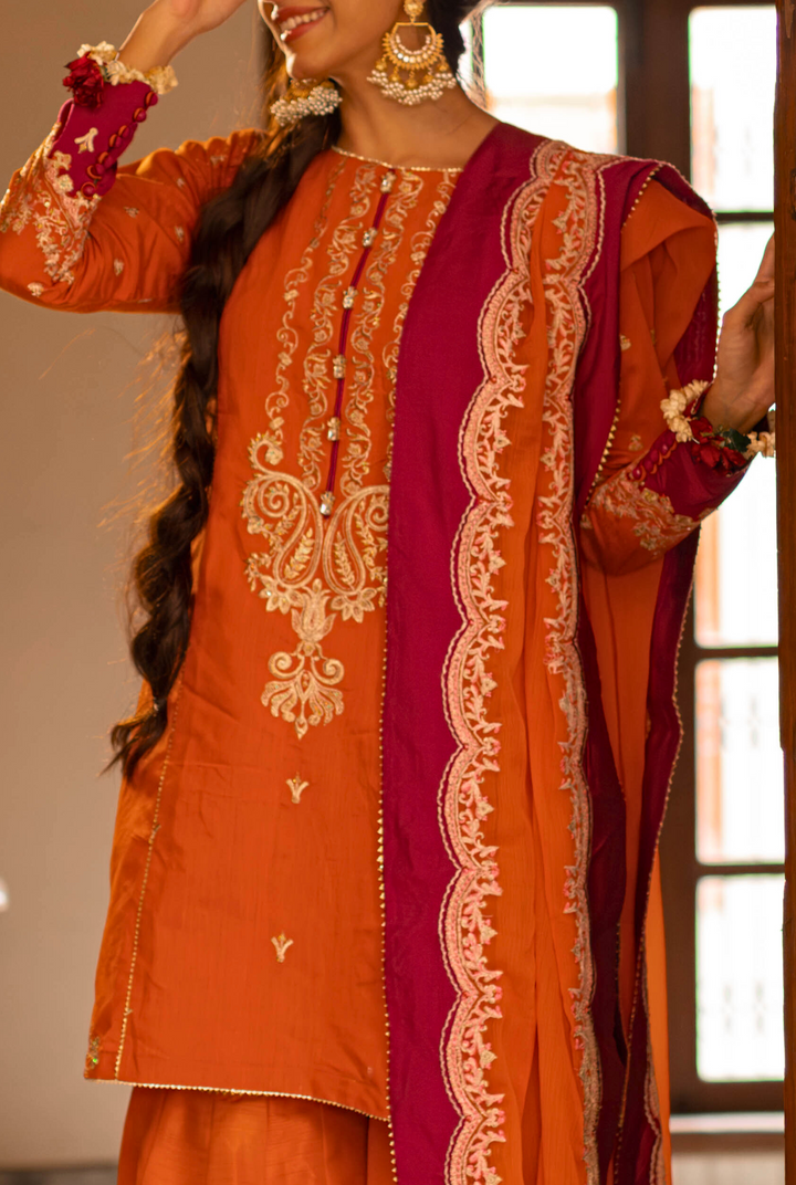 Omal by Komal - Meera - Rust - Paper Cotton &amp; Chiffon - 3 Piece