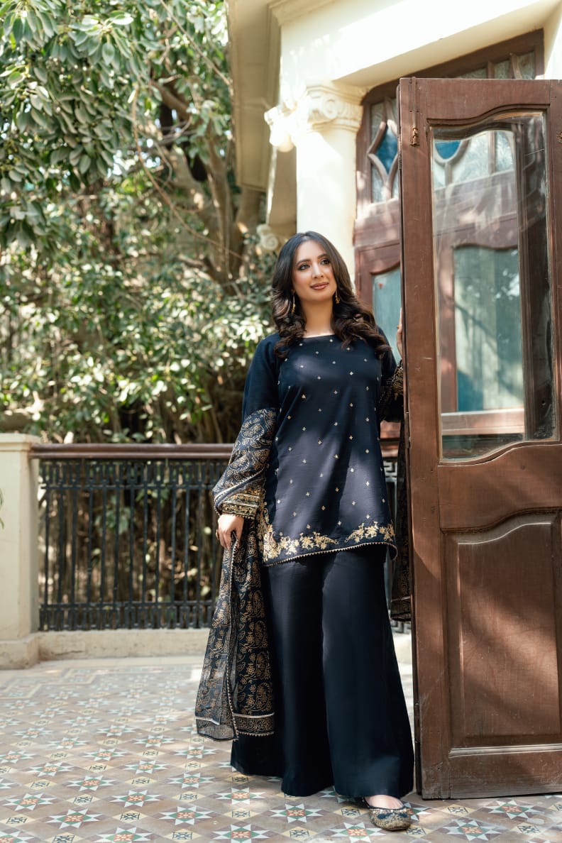 Omal by Komal - Noora Khaddar Suit For Women - Black - 3 Piece