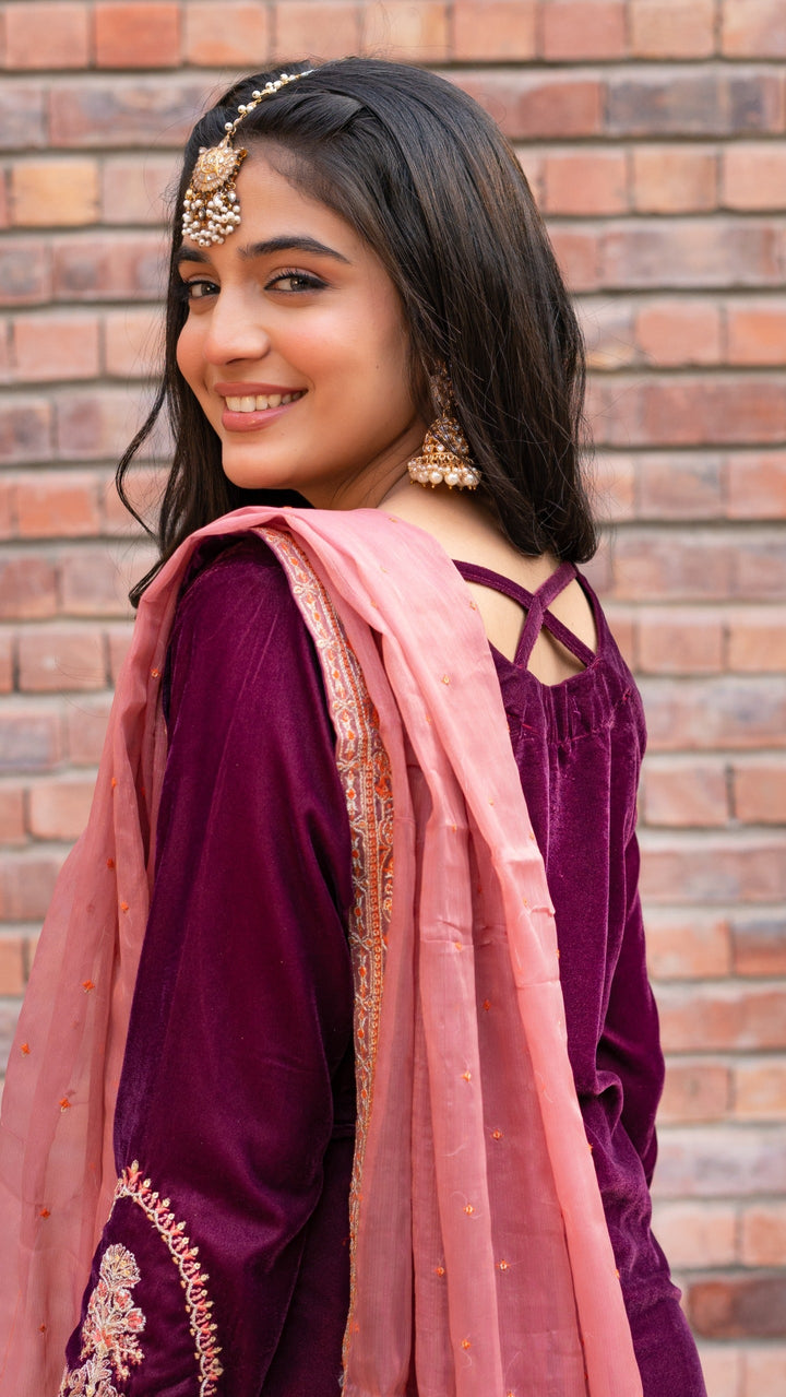 Omal by Komal - Nooray - Plum - Velvet & Maysuri - 3 Piece