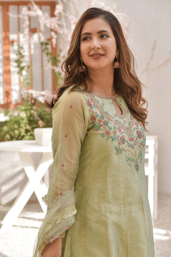 Omal by Komal - REEM (Frock & Dupatta) - Mint - Maysuri & Net - 2 Piece