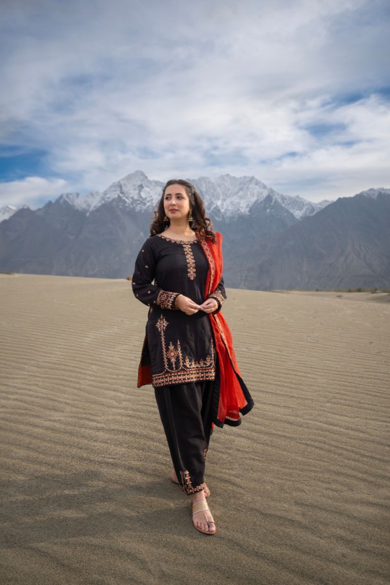 Omal by Komal - Zamda - Rust - Khaddar & Khaadi Net - 3 Piece