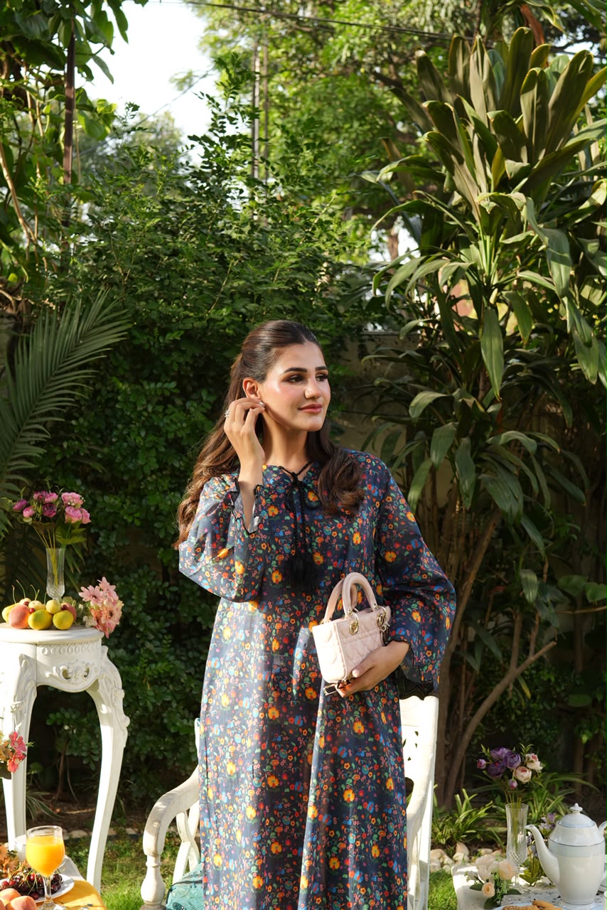 Ombrella - Blue Blossom Lawn Kaftan For Women - 1 Piece