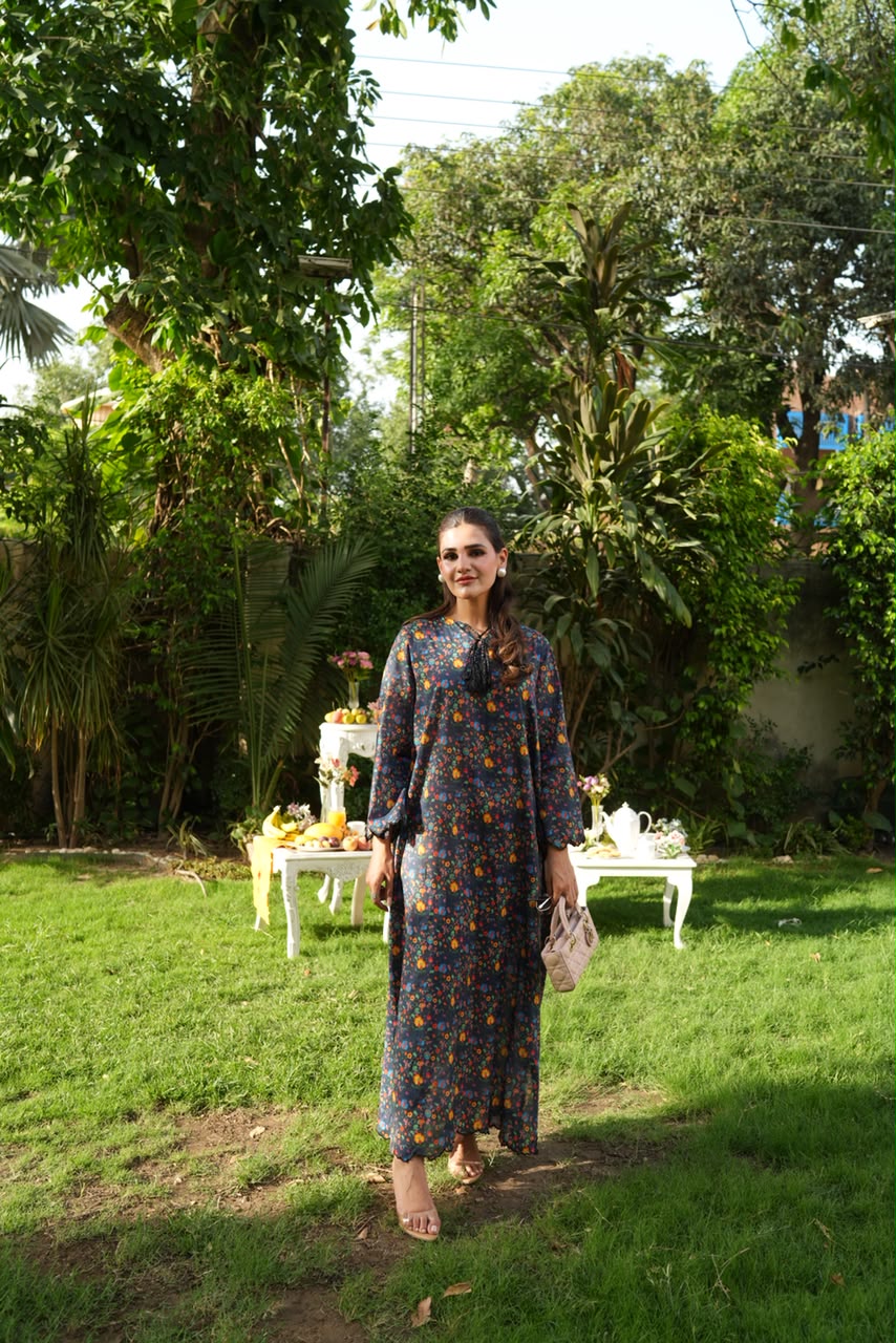 Ombrella - Blue Blossom Lawn Kaftan For Women - 1 Piece