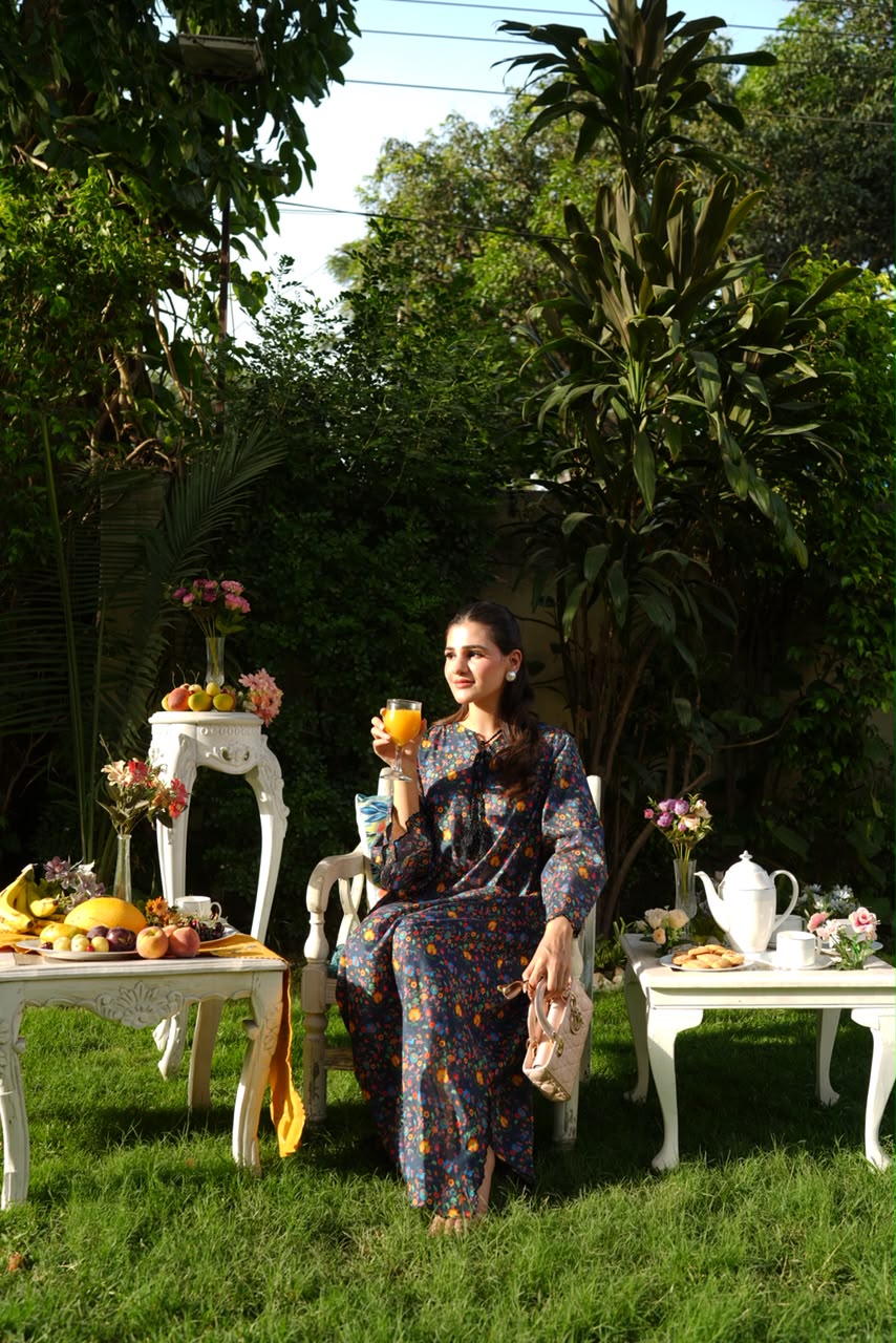 Ombrella - Blue Blossom Lawn Kaftan For Women - 1 Piece