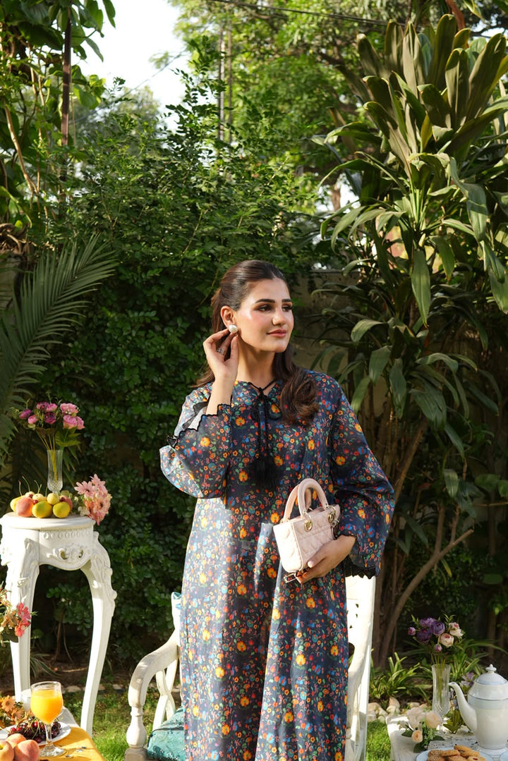 Ombrella - Blue Blossom Lawn Kaftan For Women - 1 Piece