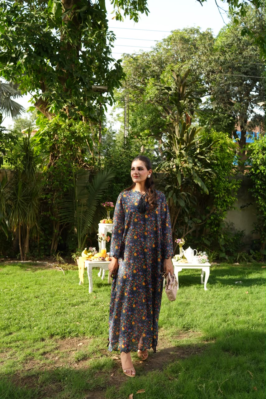 Ombrella - Blue Blossom Lawn Kaftan For Women - 1 Piece