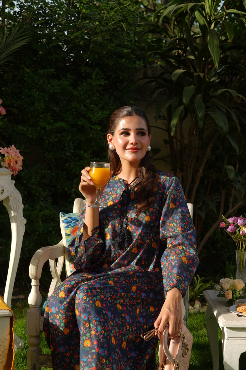 Ombrella - Blue Blossom Lawn Kaftan For Women - 1 Piece