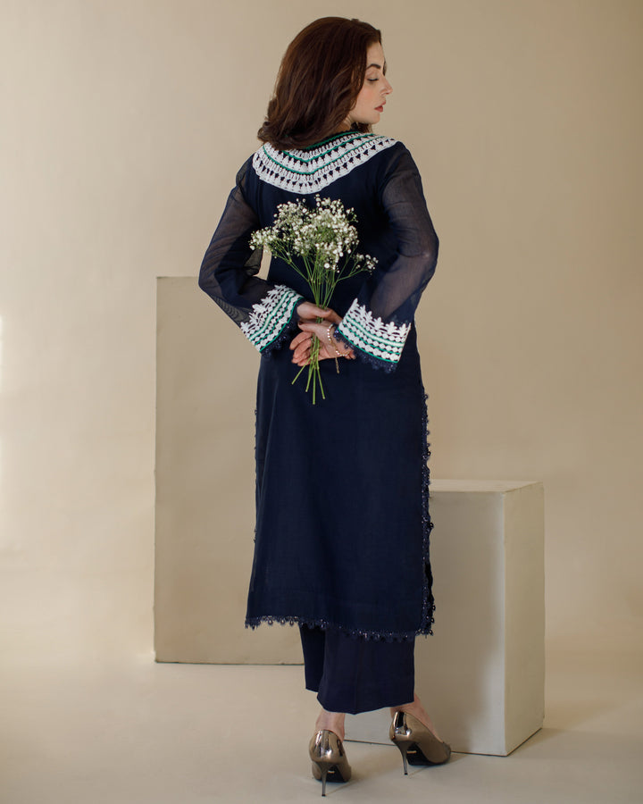 Ombrella - Ethnic Navy blue Khaadi Net Suit For Women - 3 Piece