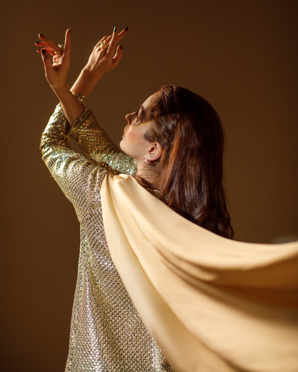 Ombrella - Golden Mirage Gold Georgette Shirt For Women - 1 Piece