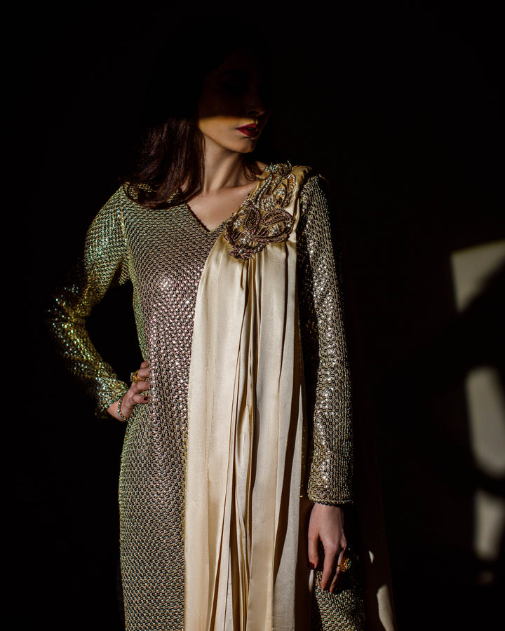 Ombrella - Golden Mirage Gold Georgette Shirt For Women - 1 Piece