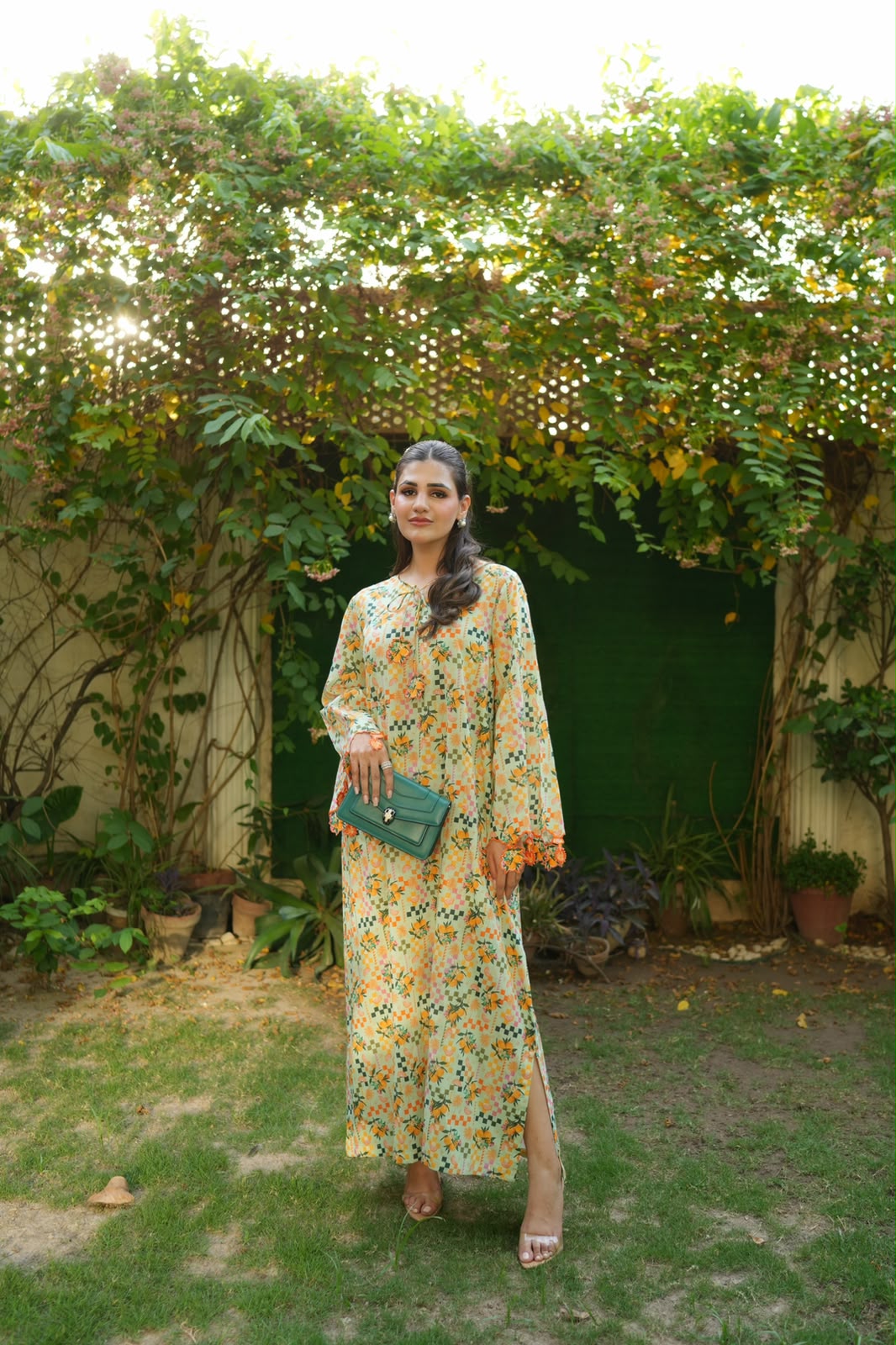 Ombrella - Sage citrus Lawn Kaftan For Women - 1 Piece