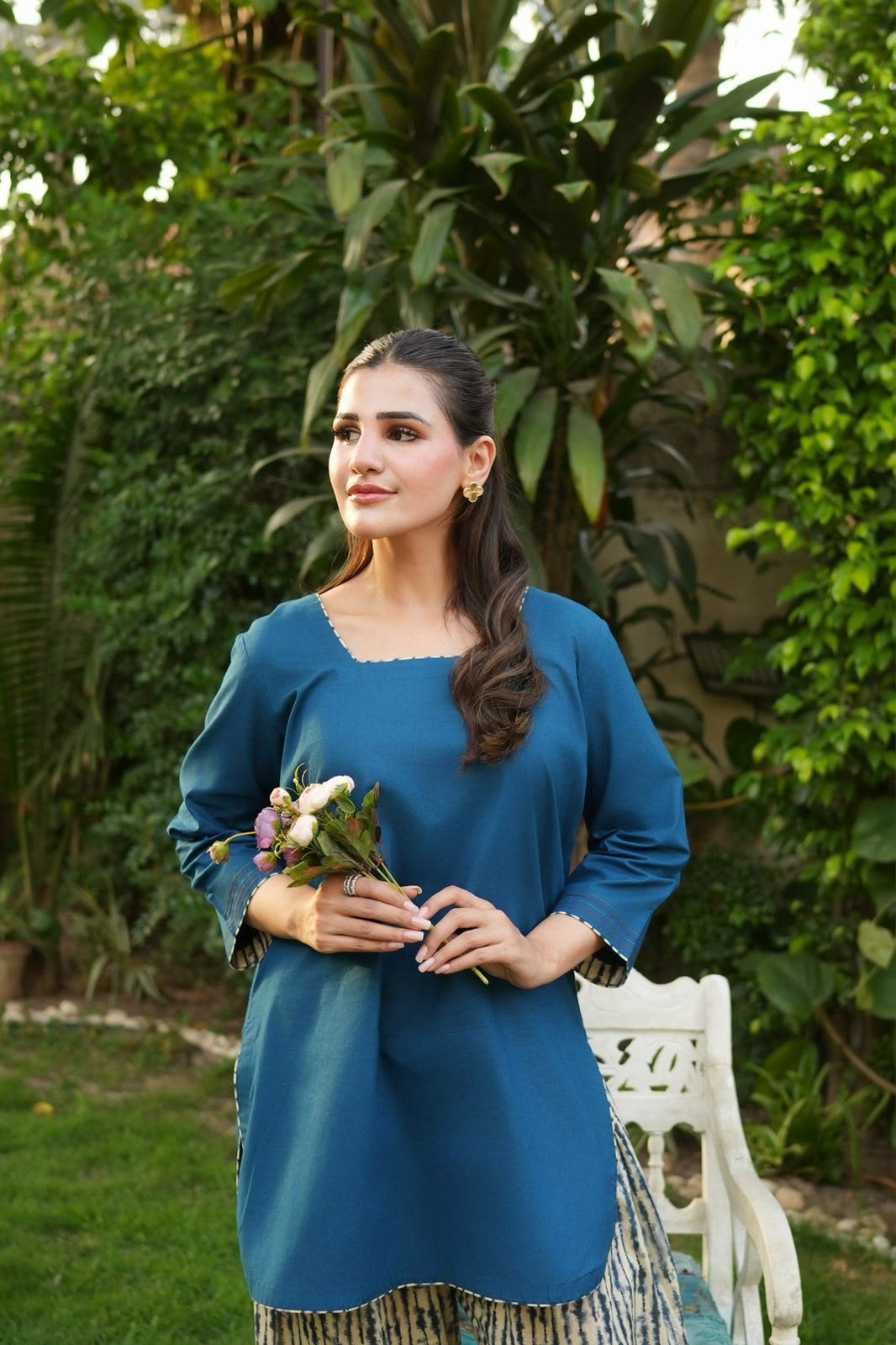 Ombrella - Teal Bloom Lawn Suit For Women - 2 Piece