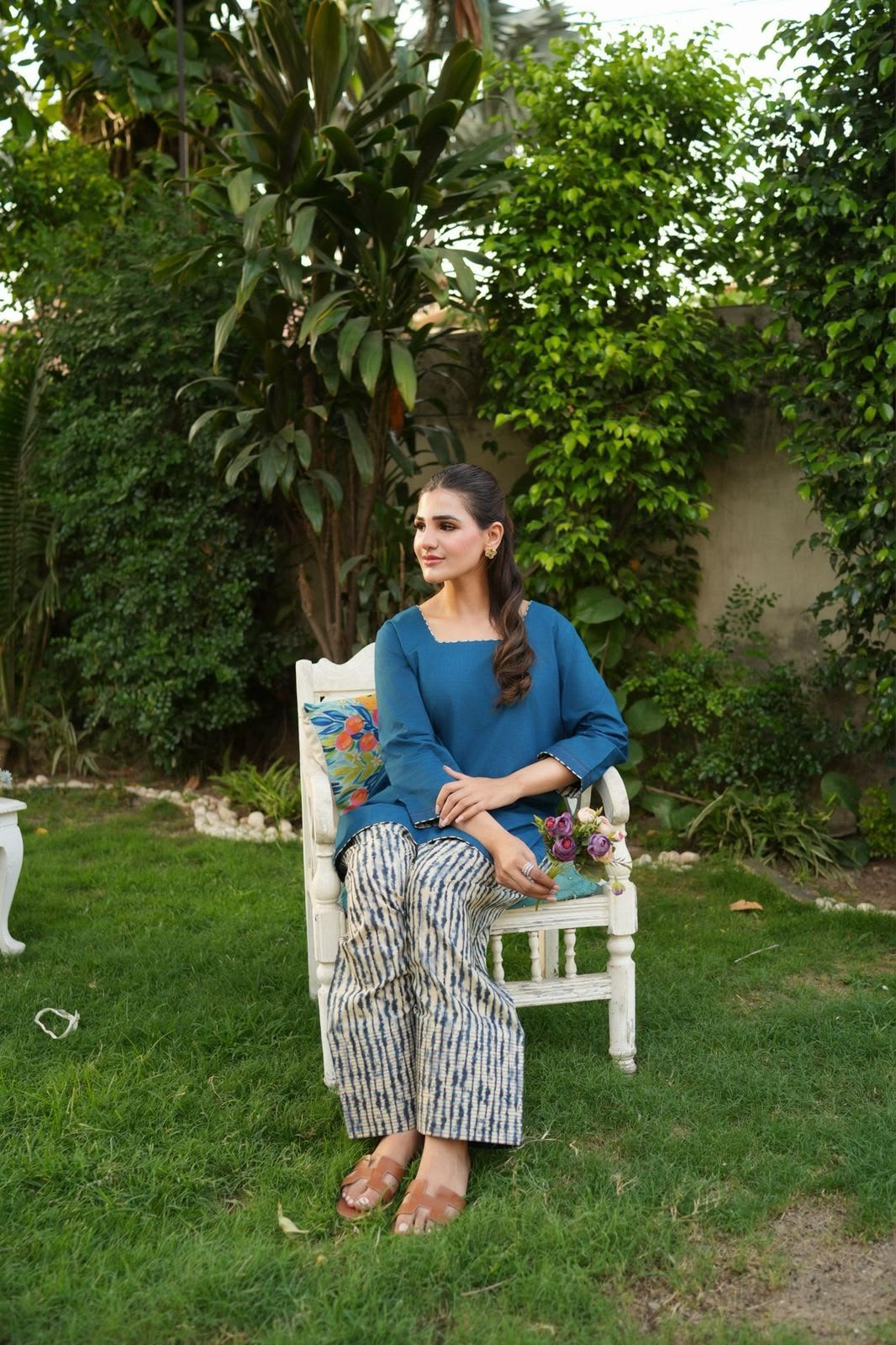 Ombrella - Teal Bloom Lawn Suit For Women - 2 Piece