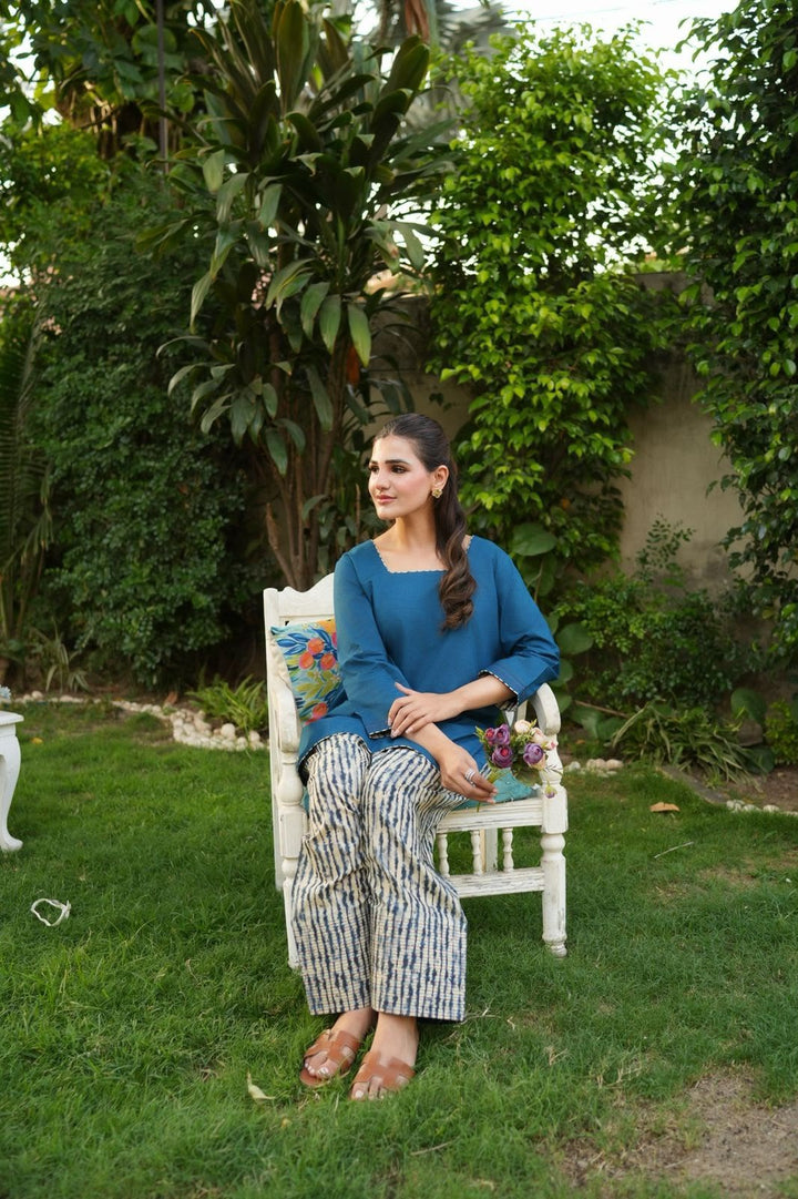 Ombrella - Teal Bloom Lawn Suit For Women - 2 Piece