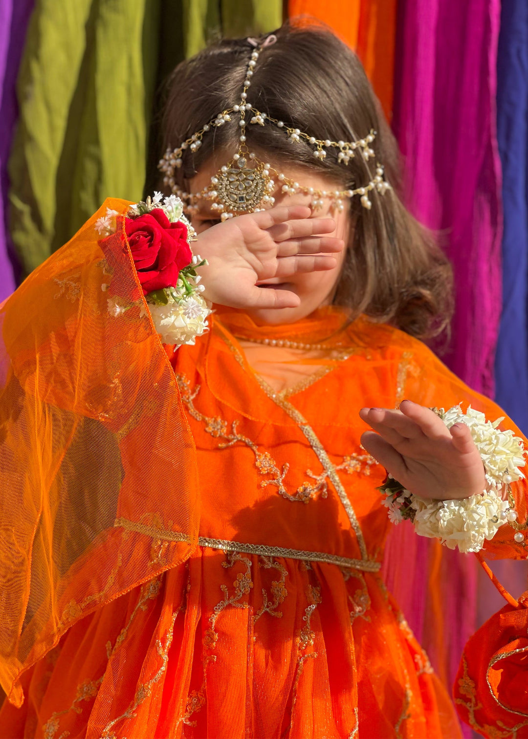 Modest - Embroidered Net Suit For Girl - Orange - 3 Piece