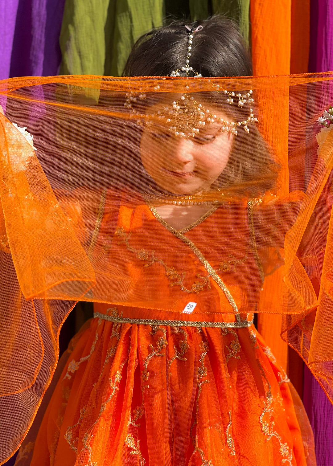 Modest - Embroidered Net Suit For Girl - Orange - 3 Piece