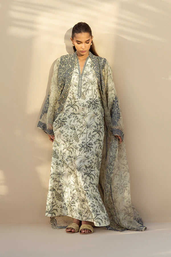 Sania Maskatiya - Orla - Organza , RawSilk - Ivory/Celadon/Dove Grey - 2 Piece