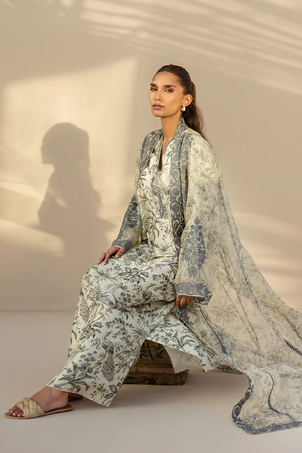 Sania Maskatiya - Orla - Organza , RawSilk - Ivory/Celadon/Dove Grey - 2 Piece