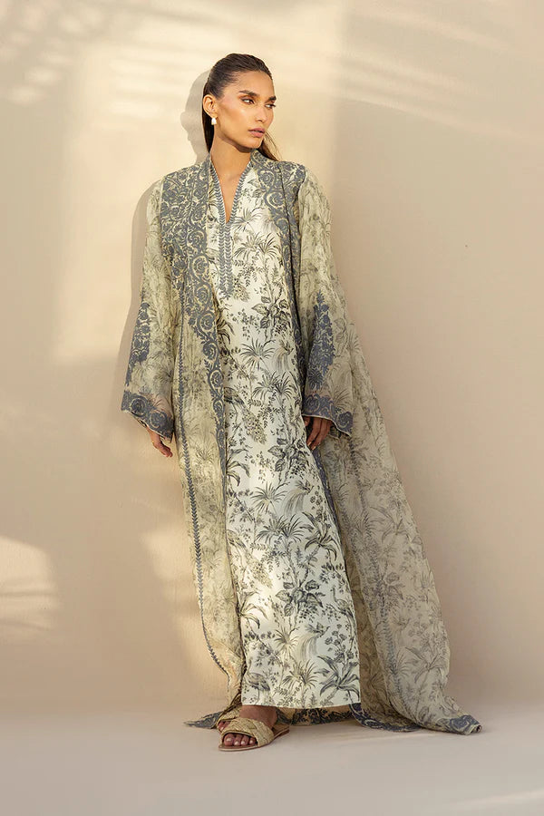 Sania Maskatiya - Orla - Organza , RawSilk - Ivory/Celadon/Dove Grey - 2 Piece