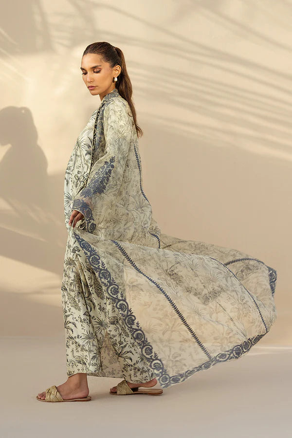 Sania Maskatiya - Orla - Organza , RawSilk - Ivory/Celadon/Dove Grey - 2 Piece