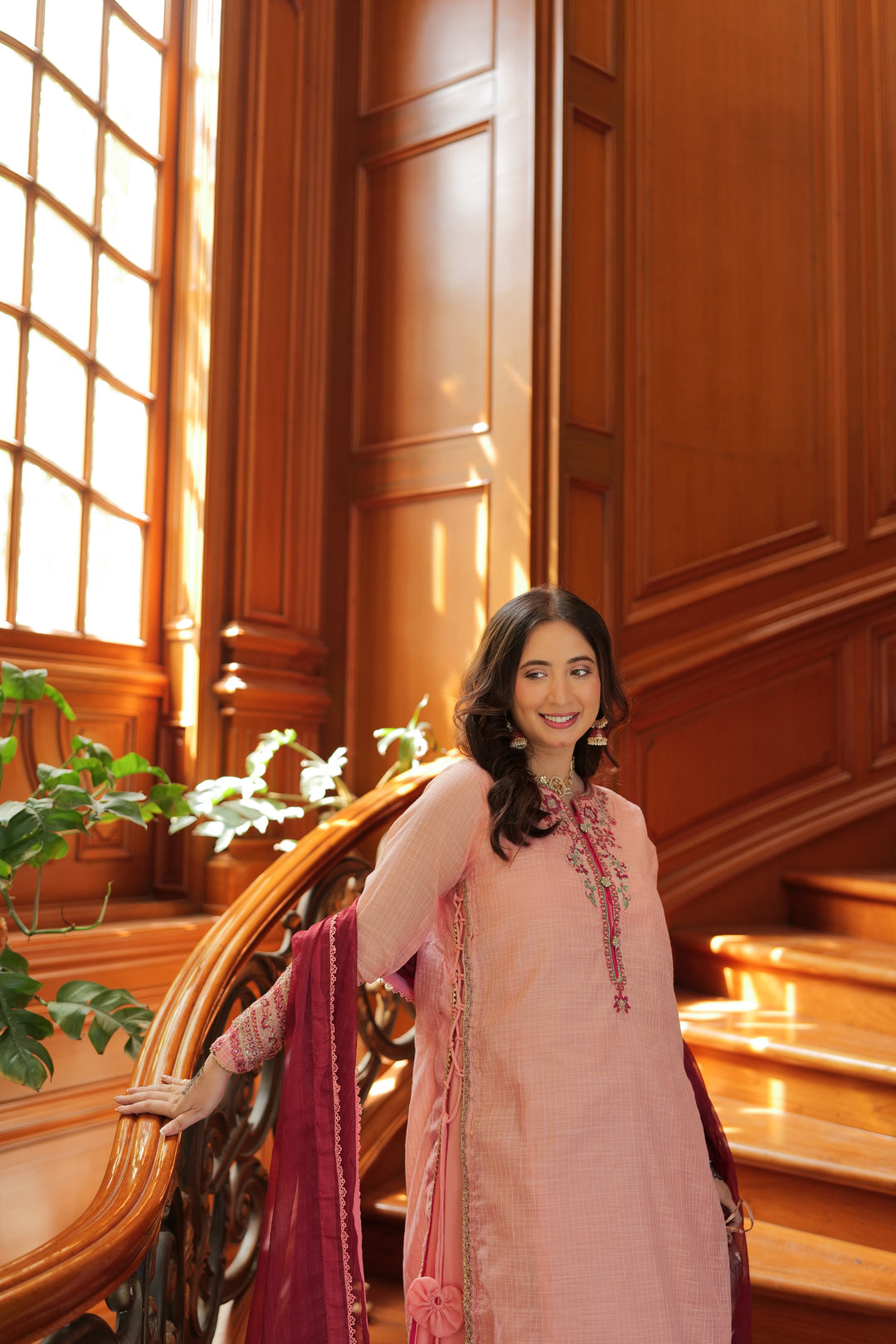 Omal by Komal - Ailiya (Frock & Dupatta) - Peach - Munar Line & Maysuri - 2 Piece