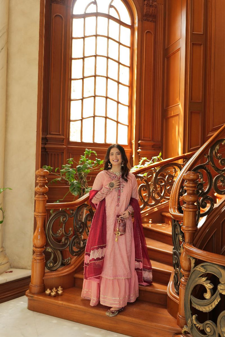 Omal by Komal - Ailiya (Frock & Dupatta) - Peach - Munar Line & Maysuri - 2 Piece