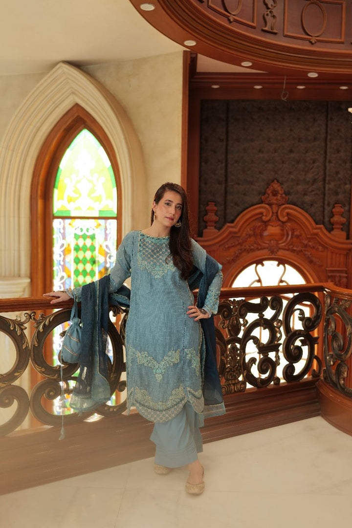 Omal by Komal - Ayzel - Sky Blue - Munar Line & Maysuri - 3 Piece