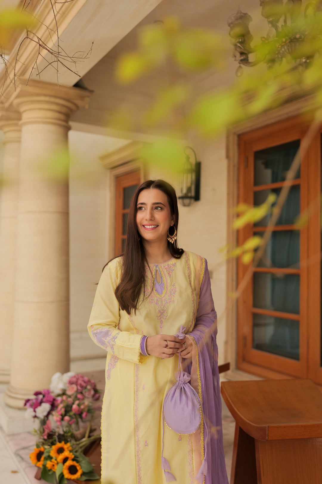 Omal by Komal - Leena - Lemon Yellow - Lawn & Chiffon - 3 Piece