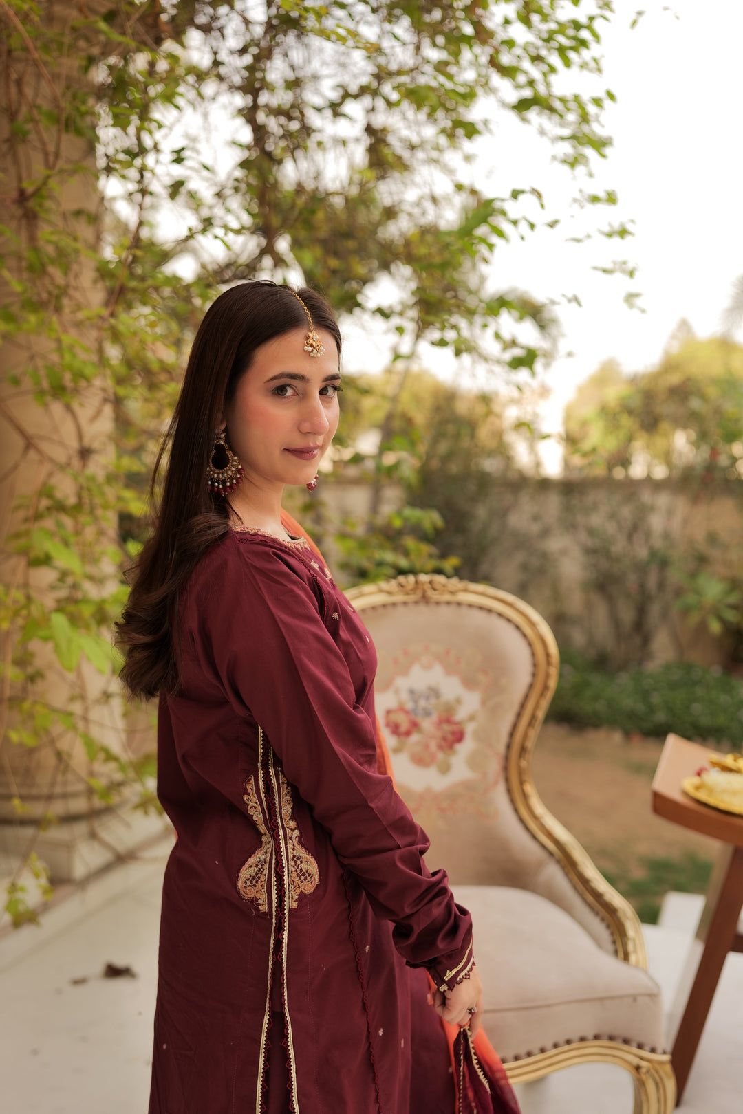 Omal by Komal - Maysa - Maroon - Lawn & Chiffon - 3 Piece