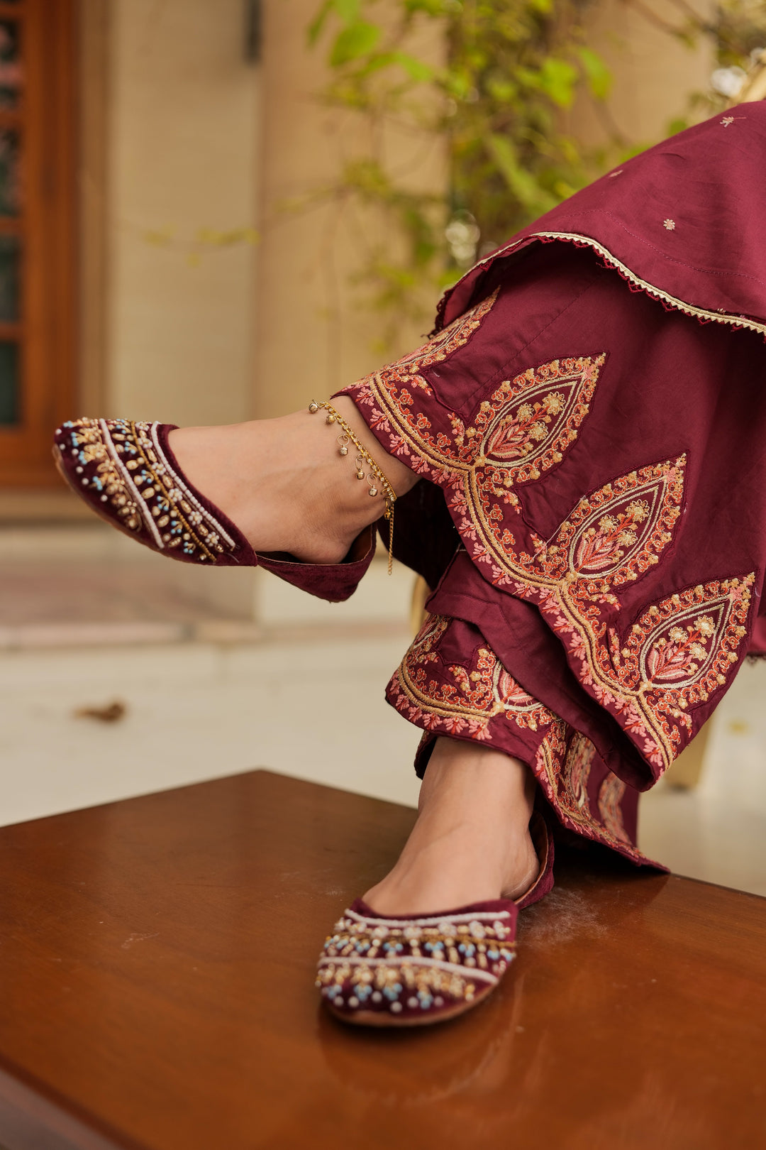 Omal by Komal - Maysa - Maroon - Lawn & Chiffon - 3 Piece