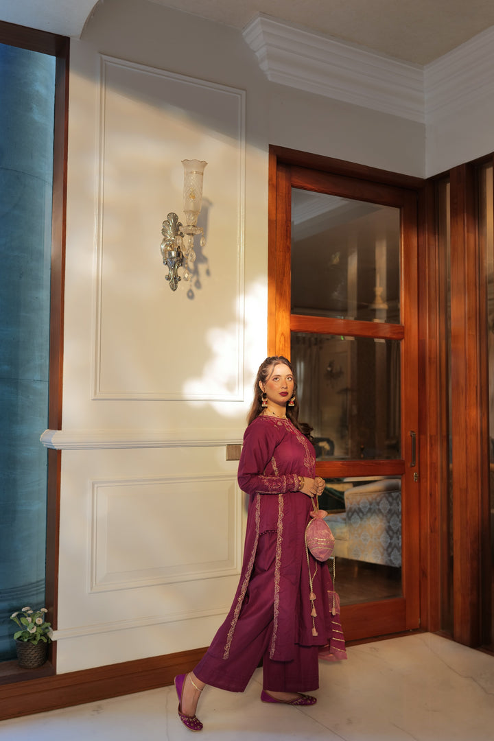 Omal by Komal - Sanam - Magenta - Lawn & Chiffon - 3 Piece