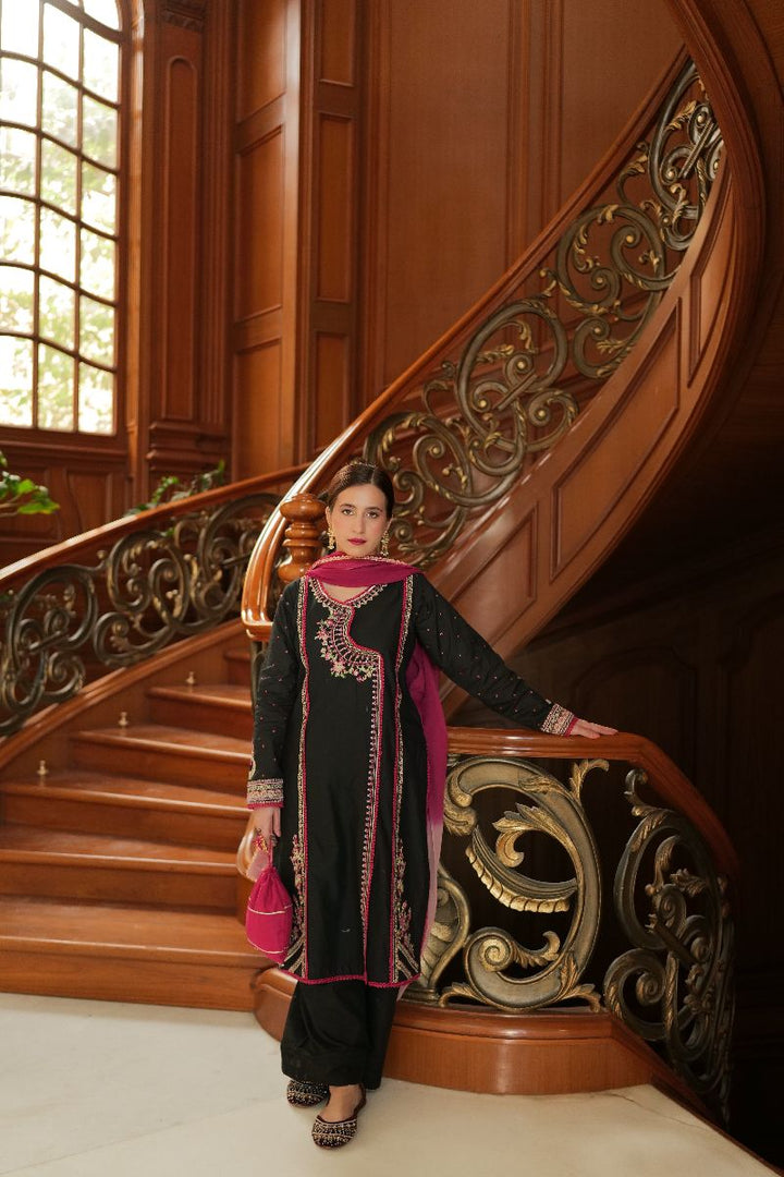 Omal by Komal - Taaj - Black - Lawn & Chiffon - 3 Piece