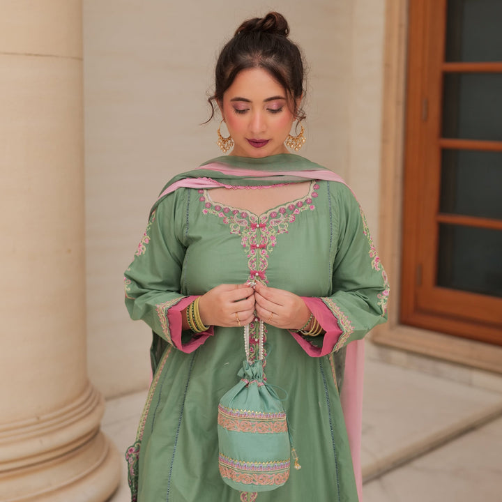 Omal by Komal - Sofia - Green - Lawn & Chiffon - 3 Piece