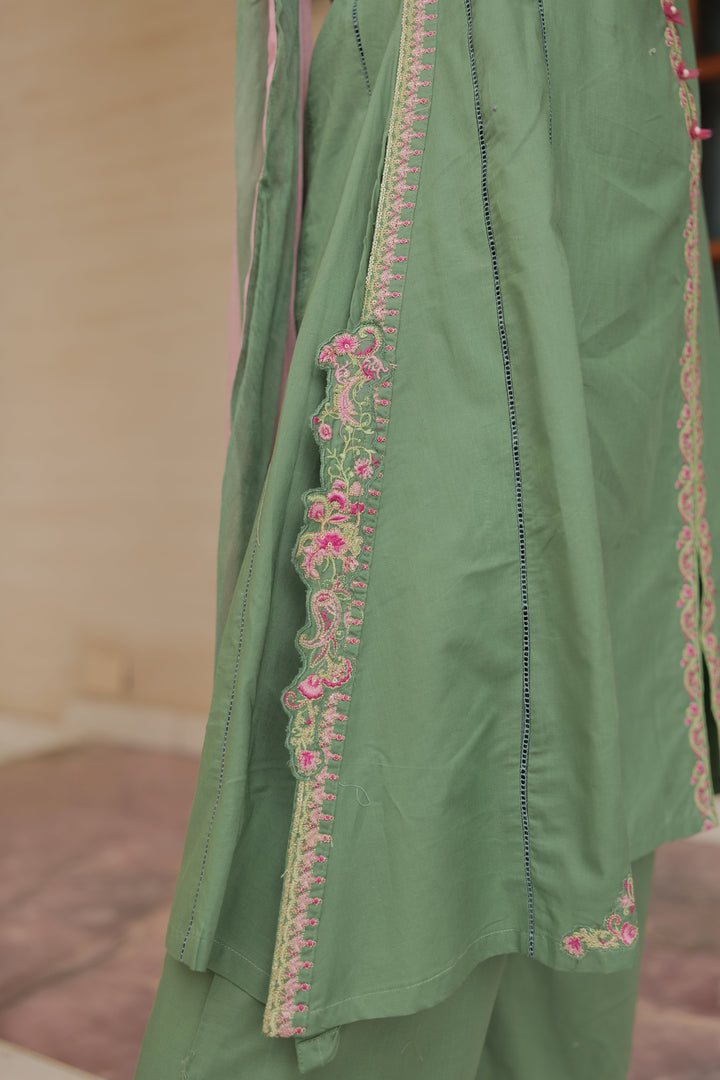 Omal by Komal - Sofia - Green - Lawn & Chiffon - 3 Piece