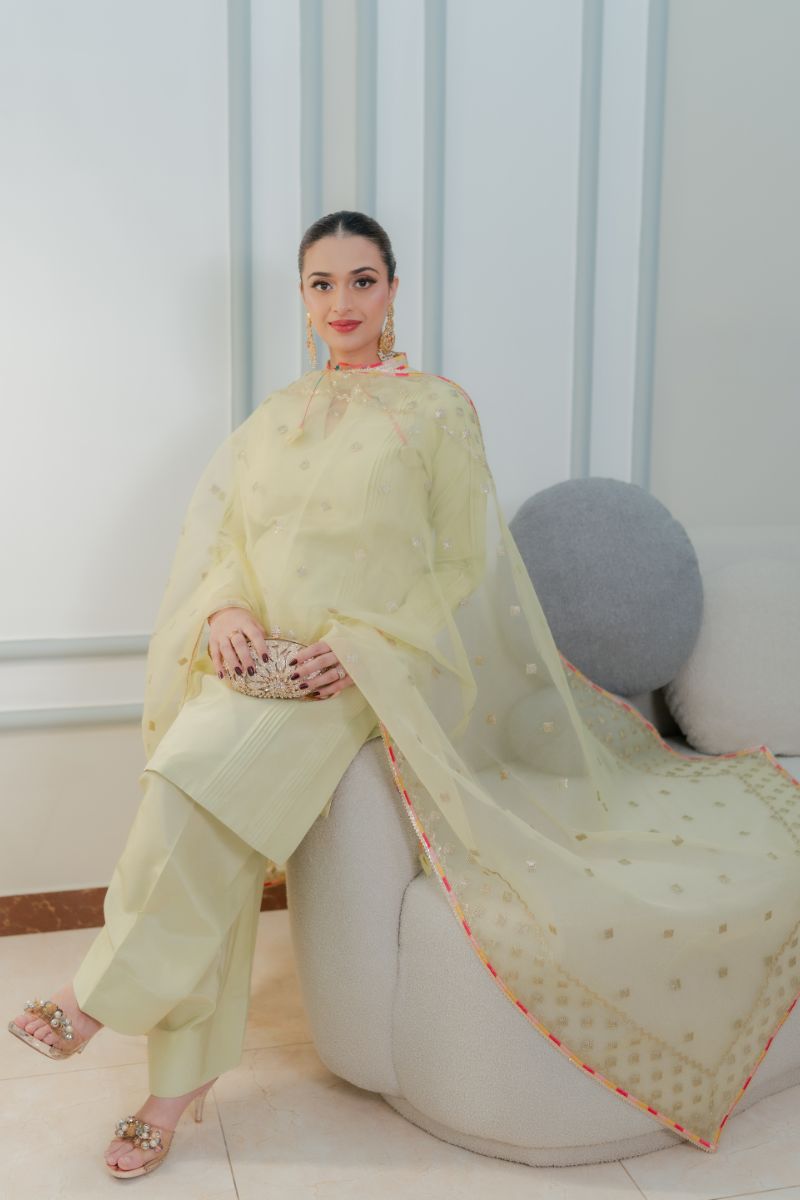 Fozia Khalid - PISTACHIO Green - Silk & Organza - 3 Piece