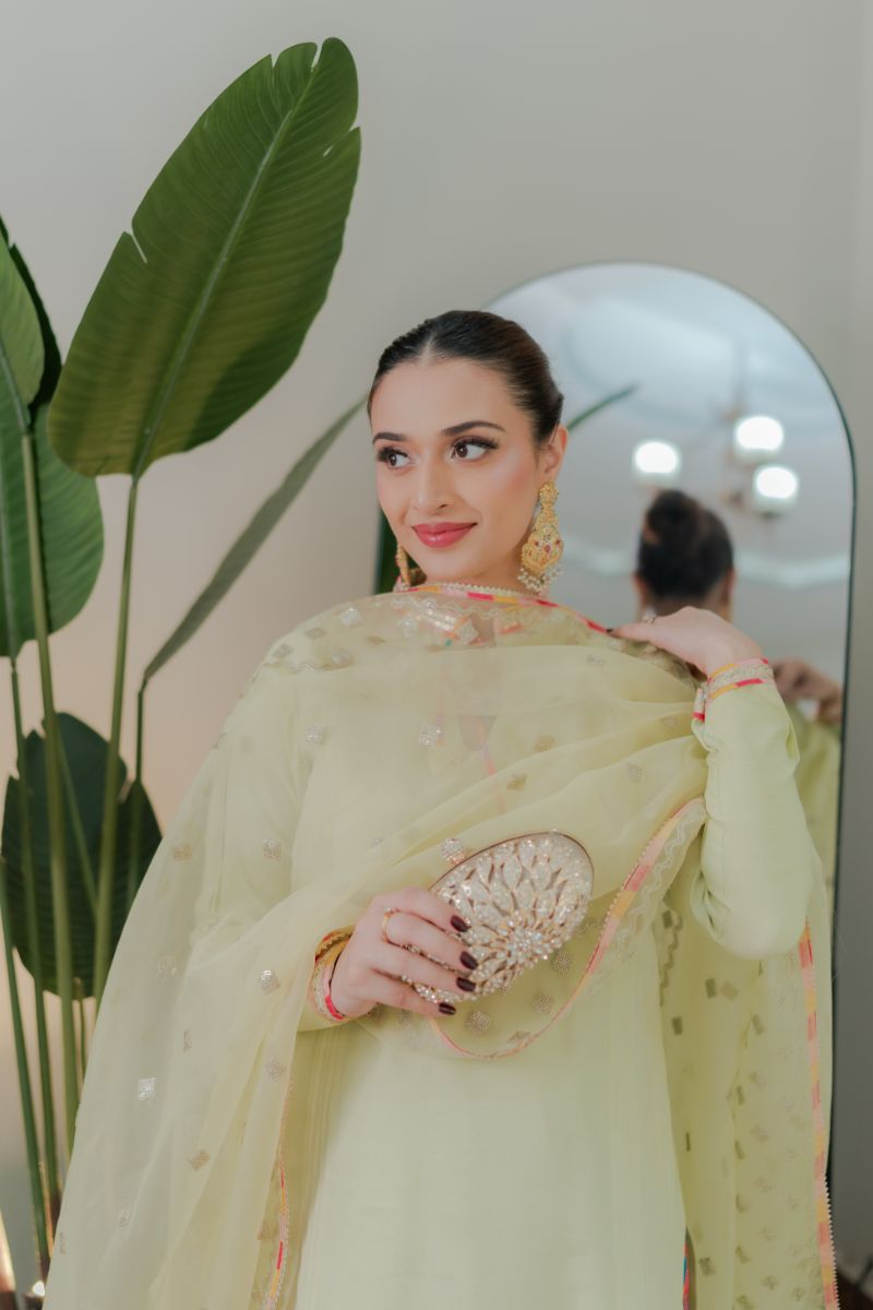 Fozia Khalid - PISTACHIO Green - Silk & Organza - 3 Piece