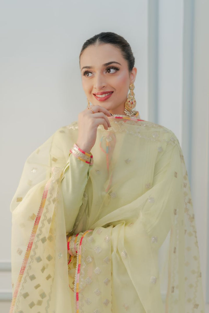 Fozia Khalid - PISTACHIO Green - Silk & Organza - 3 Piece