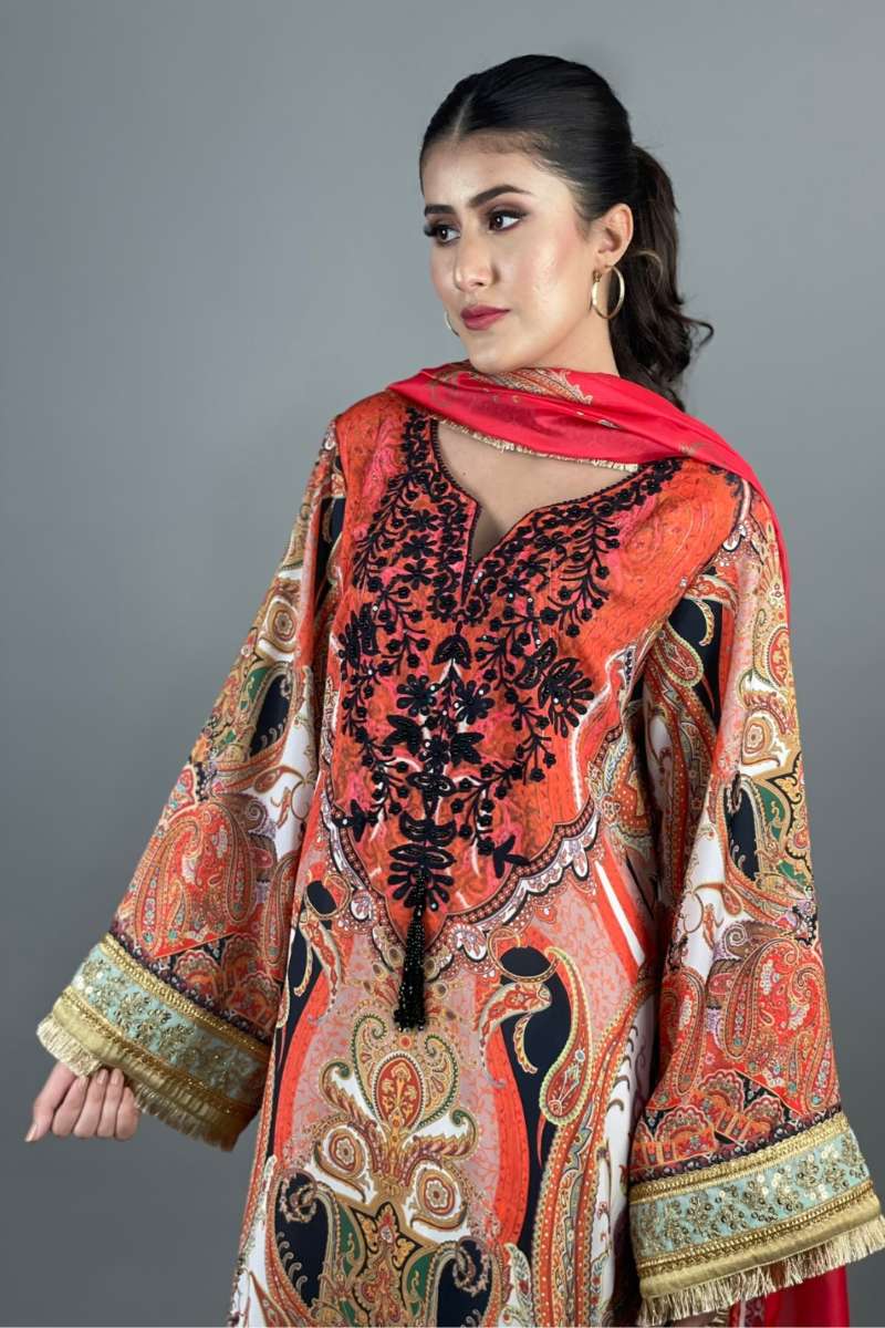 Minutiae - Paisley - Silk Blend - Black/Orange - 2 Piece