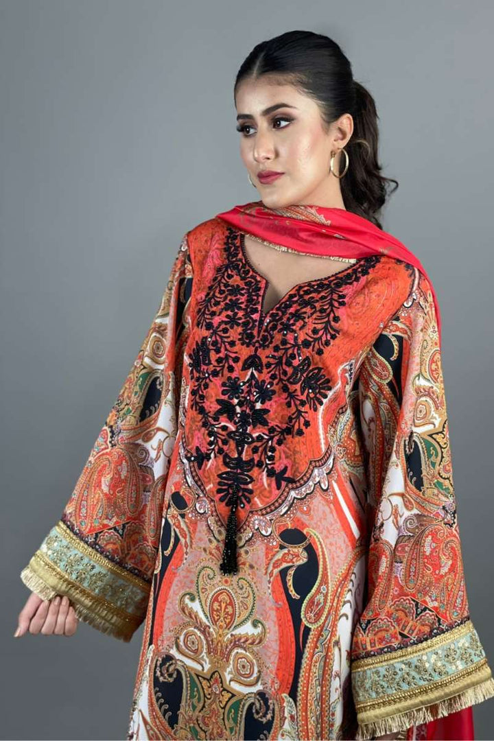 Minutiae - Paisley - Silk Blend - Black/Orange - 2 Piece