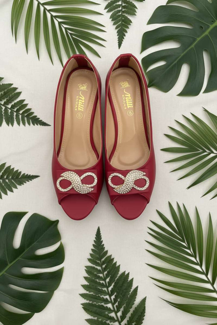 Milli Shoes - Peep Toe Wedge Heel - Maroon