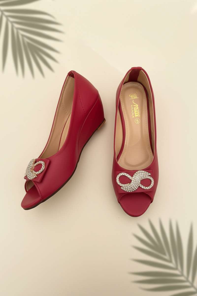Milli Shoes - Peep Toe Wedge Heel - Maroon